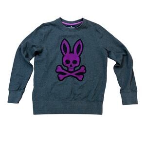 Psycho Bunny Women's Crew Neck Sweatshirt Long Sleeve Large Logo Purple Gray XS